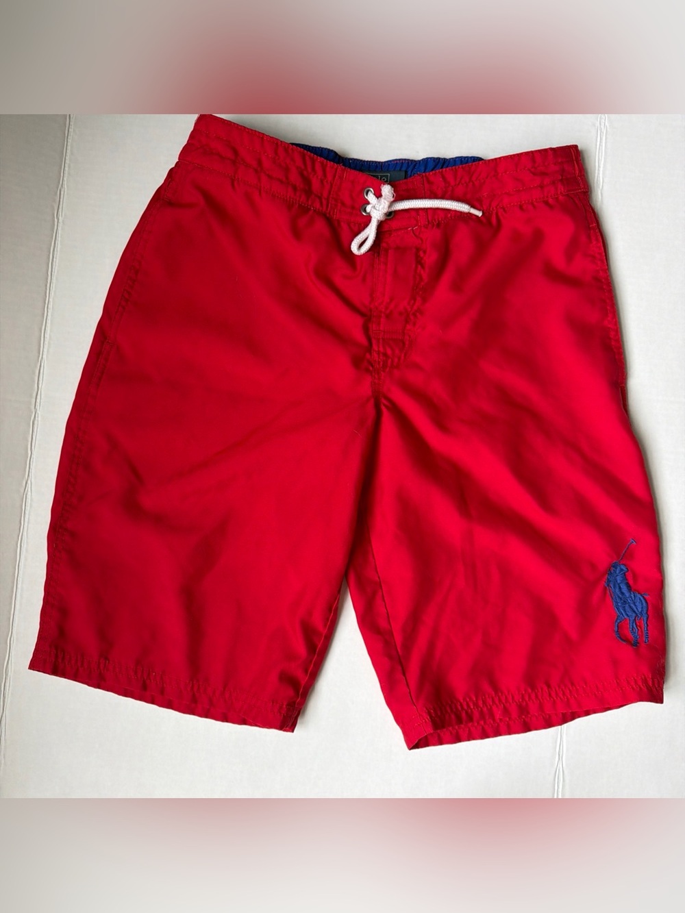 Polo by Ralph Lauren Red Swim Shorts with Blue Logo Boys L (14-16)*string